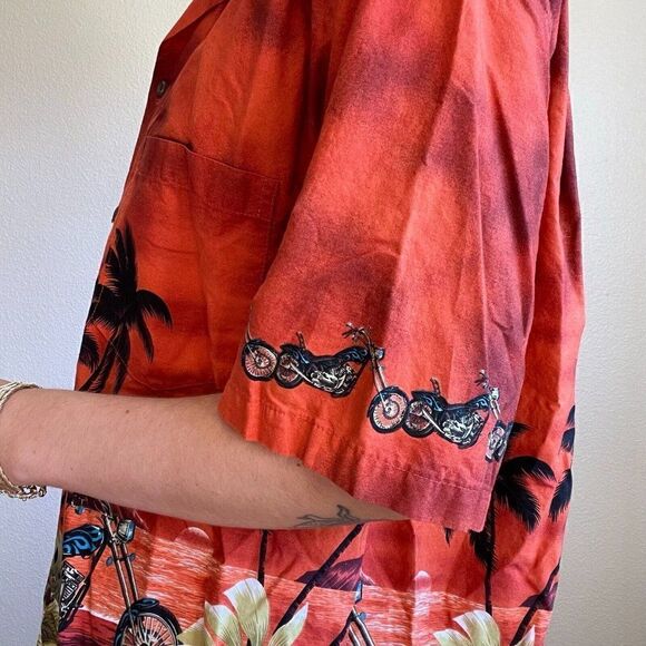 Vintage Mens Pacific Legend Hawaiian Motorcycle Cotton Button Down Short Sleeve - Picture 5 of 10
